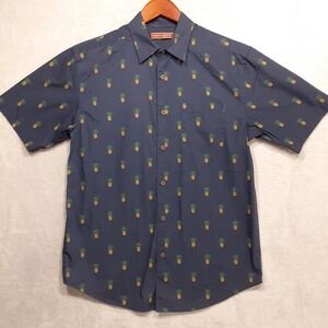 Havenera Mens Short Sleeve Button Shirt Sz.Small/Blue/Pineapple Cotton Print